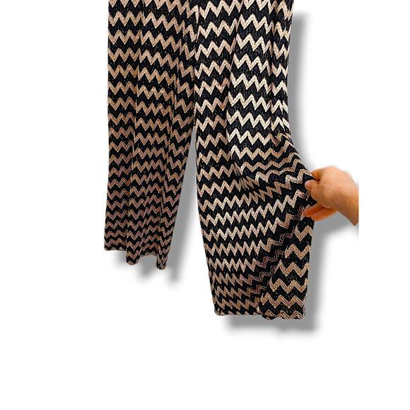 Palazzo Chevron Pants Sz XL Black Gold Fancy Cocktail HOLIDAY Sophisticated Chic - Picture 2 of 12